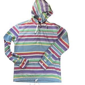 Ralph Lauren POLO Men Pastel colored Striped hooded pullover long sleeve medium